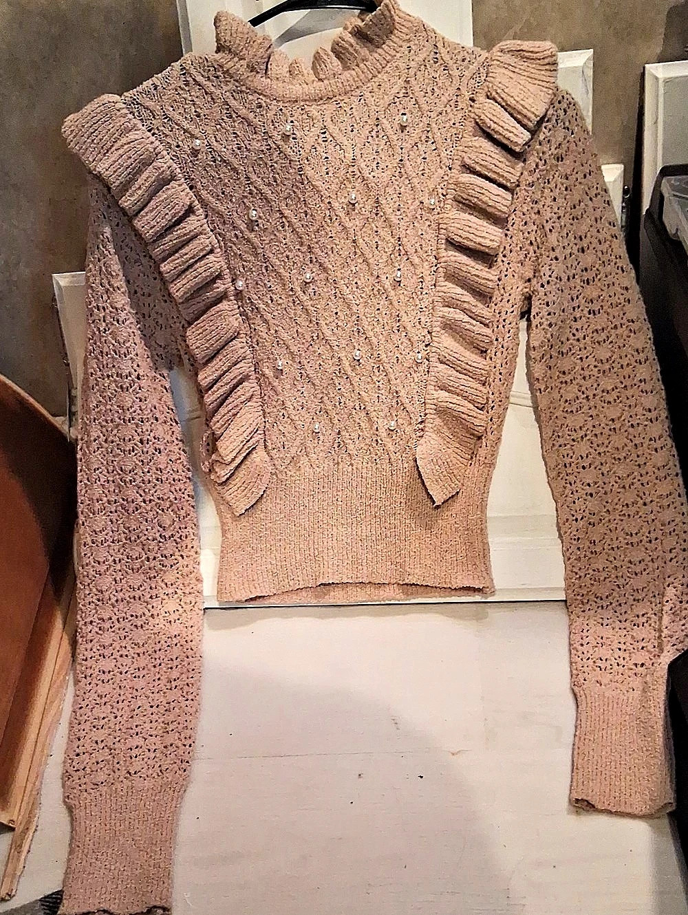 Ruffle Embellished Sweater in Pink Like New